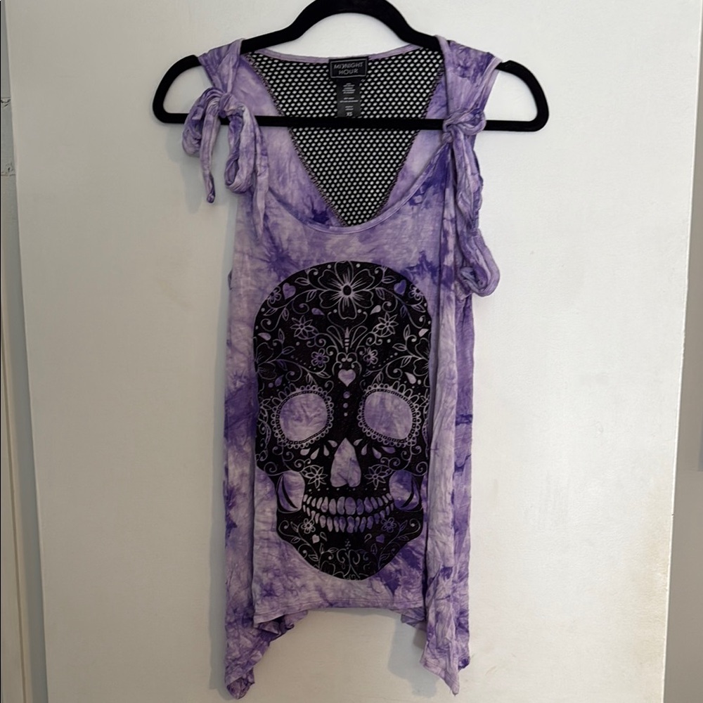 Purple Graphic Asymmetrical Tank Top